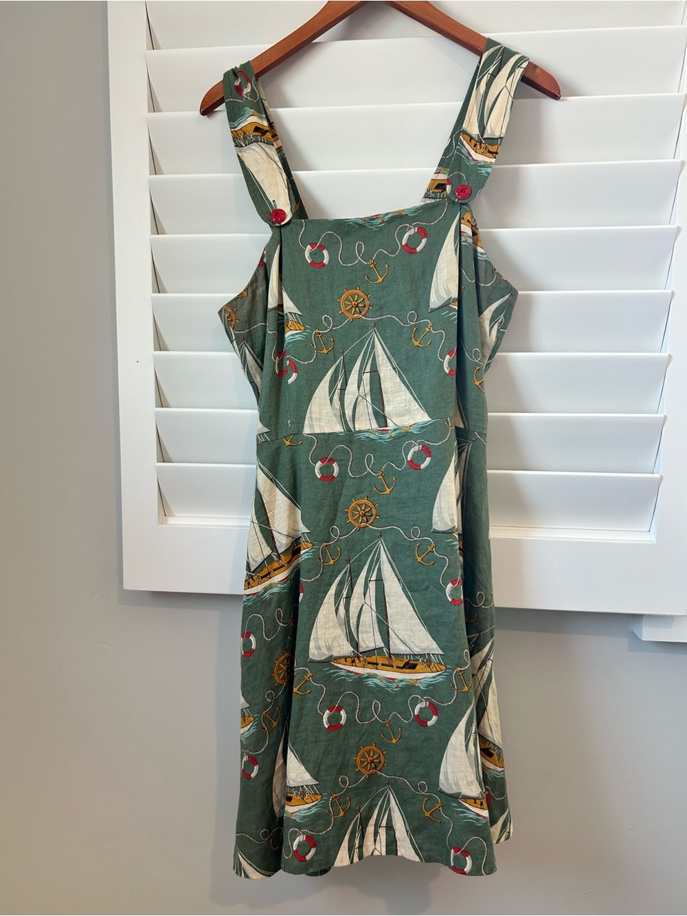 Vintage Ralph Lauren 100% Linen Sailboat Dress Size 14 Nautical Coastal Summer
